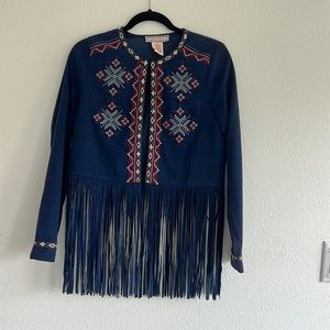 Gorgeous blue suede coat. Super stylish.